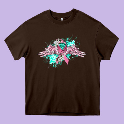 Cancer Ribbon With Angel Wings Heavy Core Tee Designed By Cowgirlartshop