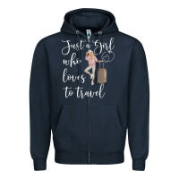 Navy just a girl who loves to travel traveling women nomad t shirt Zipper Hoodie - baoMotion
