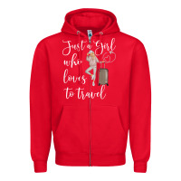 Red just a girl who loves to travel traveling women nomad t shirt Zipper Hoodie - baoMotion
