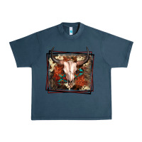 Midnight Navy Western Bull Skull Urban Heavy Tee - FaDigitalArtStudio