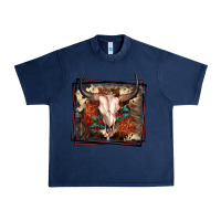 Navy Western Bull Skull Urban Heavy Tee - FaDigitalArtStudio