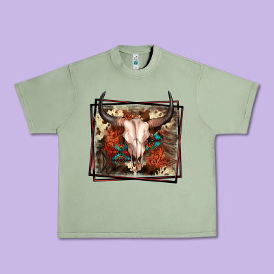 Western Bull Skull Urban Heavy Tee Designed By Fadigitalartstudio