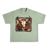 Oil Green Western Bull Skull Urban Heavy Tee - FaDigitalArtStudio