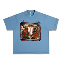 Pebble Blue Western Bull Skull Urban Heavy Tee - FaDigitalArtStudio