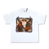 White Western Bull Skull Urban Heavy Tee - FaDigitalArtStudio
