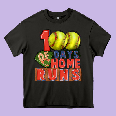 100 Days Of Home Runs Softball Heavy Core Tee Designed By Cowgirlartshop