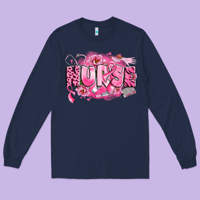 Breast Cancer Nurse Long Sleeve Tee Designed By Lillyallendesigns