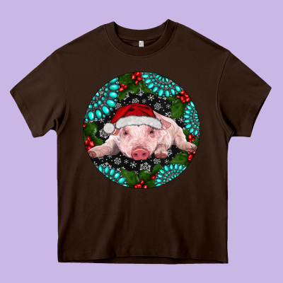 Baby Pig Christmas Heavy Core Tee Designed By Ranaportraitstore