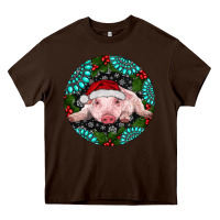 Chocolate Brown Baby Pig Christmas Heavy Core Tee - RanaPortraitStore