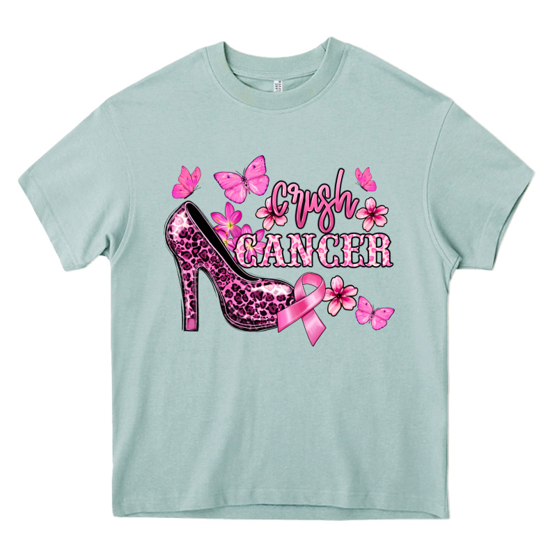 Crush Cancer With High Heels Cancer Awareness Heavy Core Tee by HowdyJamesFarm | Teevron