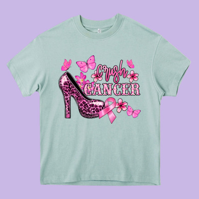 Crush Cancer With High Heels Cancer Awareness Heavy Core Tee Designed By Howdyjamesfarm
