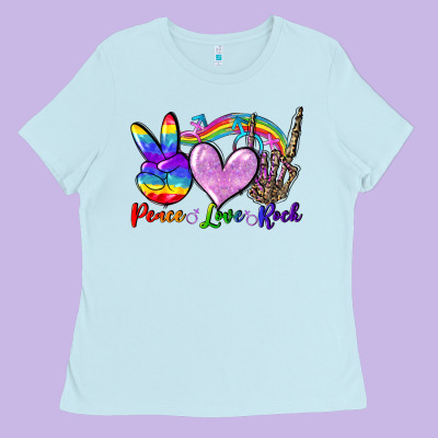 Peace Love Rock Ladies Tee Designed By Fadigitalartstudio