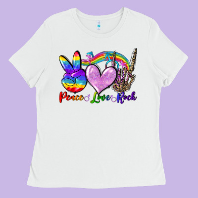 Peace Love Rock Ladies Tee Designed By Fadigitalartstudio