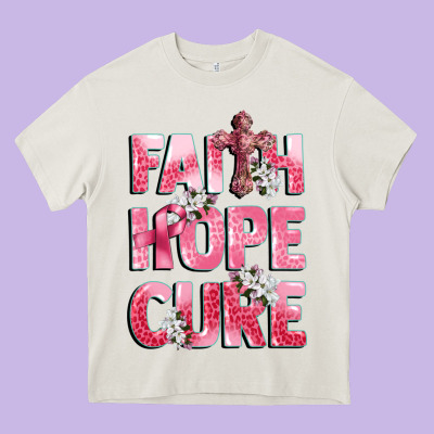 Faith Hope Cure Breast Cancer Heavy Core Tee Designed By Cowgirlartshop