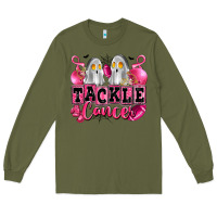 Army Green tackle cancer with ghosts playing football Long Sleeve Tee - LillyAllenDesigns