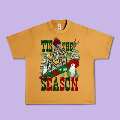 Tis The Season Skeleton Snowboard Urban Heavy Tee Designed By Fadigitalartstudio