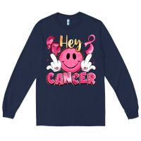 Navy hey cancer with middle fingers Long Sleeve Tee - LillyAllenDesigns