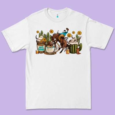 Rodeo Cowboy Coffee Cups Premium Tee Designed By Oliviacreatesart
