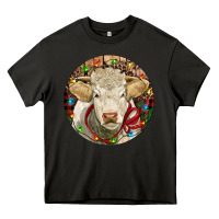 Asphalt Charolais Heifer Christmas Heavy Core Tee - RanaPortraitStore