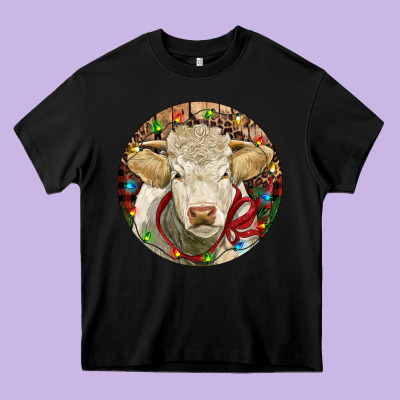 Charolais Heifer Christmas Heavy Core Tee Designed By Ranaportraitstore