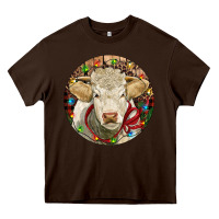 Chocolate Brown Charolais Heifer Christmas Heavy Core Tee - RanaPortraitStore