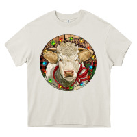 Cream Charolais Heifer Christmas Heavy Core Tee - RanaPortraitStore