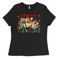 Black Coffee First Then Cows Ladies Tee - FaDigitalArtStudio
