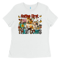 White Coffee First Then Cows Ladies Tee - FaDigitalArtStudio
