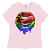 Bubblegum Pink rainbow lips pride Ladies Tee - FaDigitalArtStudio