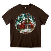 Chocolate Brown Barn Christmas Heavy Core Tee - RanaPortraitStore