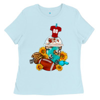 Baby Blue Football Frappe Coffee Ladies Tee - FaDigitalArtStudio