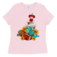 Bubblegum Pink Football Frappe Coffee Ladies Tee - FaDigitalArtStudio