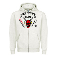 Oatmeal Heather hellfire club strangerthings Zipper Hoodie - baoMotion