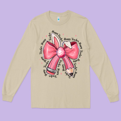 Easter Bunny Pencil Bow Long Sleeve Tee Designed By Cowhidedigitalart