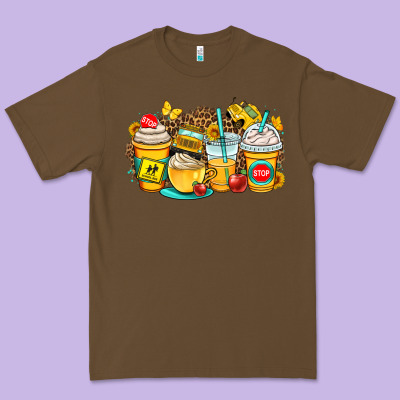 School Bus Coffee Cups Premium Tee Designed By Oliviacreatesart