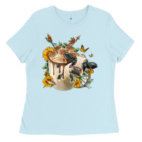 Baby Blue Black And White Cow Coffee cup Ladies Tee - FaDigitalArtStudio