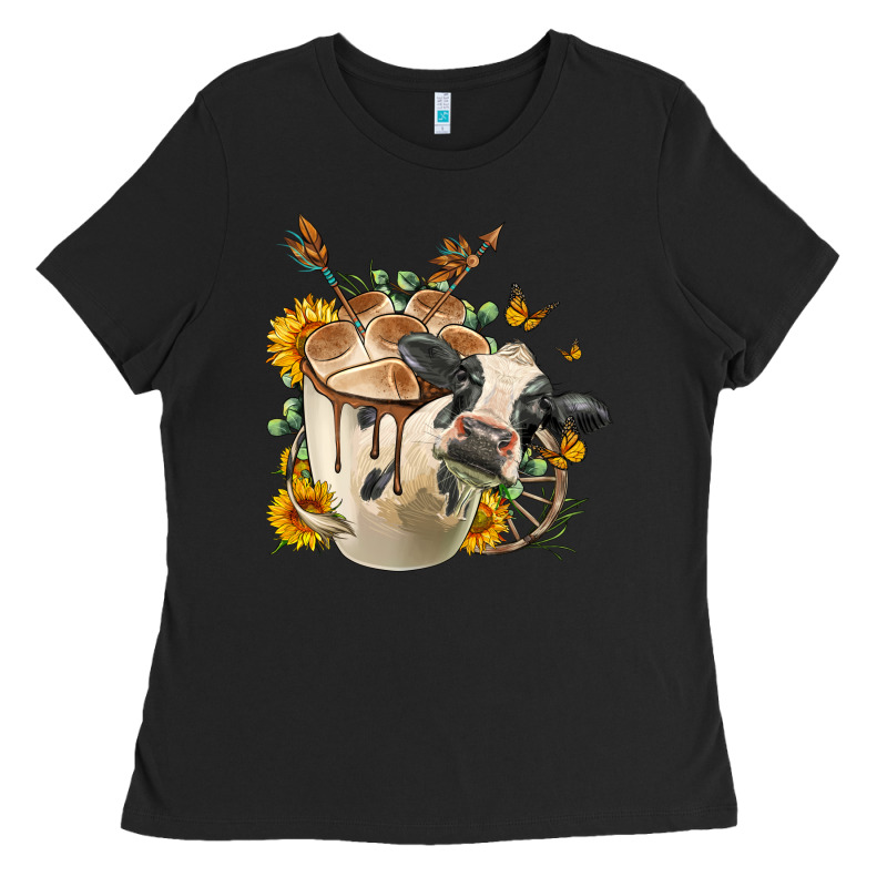 Black And White Cow Coffee Cup Ladies Tee by FaDigitalArtStudio | Teevron