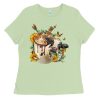 Matcha Black And White Cow Coffee cup Ladies Tee - FaDigitalArtStudio
