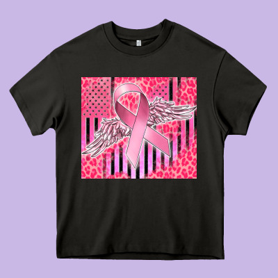 Cancer Awareness American Flag Heavy Core Tee Designed By Cowgirlartshop