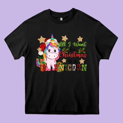 All I Want For Christmas Is A Unicorn Heavy Core Tee Designed By Cowgirlartshop