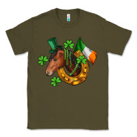 Army Green Horse with horseshoe St. Patrick's Classic Tee - CowGirlArtShop