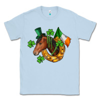 Dusty Blue Horse with horseshoe St. Patrick's Classic Tee - CowGirlArtShop