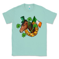 Seafoam Horse with horseshoe St. Patrick's Classic Tee - CowGirlArtShop
