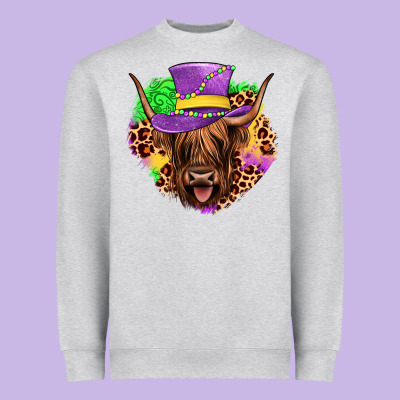 Highland Cow Mardi Gras Heavyweight Sweatshirt Designed By Jahusdesignshop