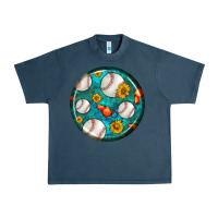 Baseball With Sunflower Round Earrings Urban Heavy Tee | Teevron