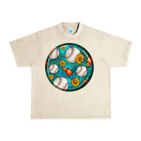 Sandshell baseball with sunflower round earrings Urban Heavy Tee - BundleAndBundleShop