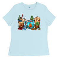 Baby Blue Camping Coffee Cups Ladies Tee - FaDigitalArtStudio