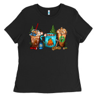 Black Camping Coffee Cups Ladies Tee - FaDigitalArtStudio