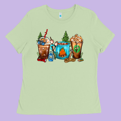 Camping Coffee Cups Ladies Tee Designed By Fadigitalartstudio