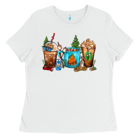 White Camping Coffee Cups Ladies Tee - FaDigitalArtStudio